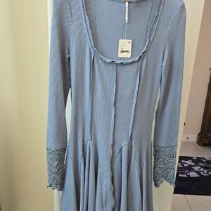 NWT Free People XS Thermal Dress/Tunic Top In a Sky Blue